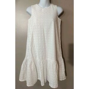 On 34th Women White Drop Waist‎ Eyelet Lined Sleeveless Dress Size Xl